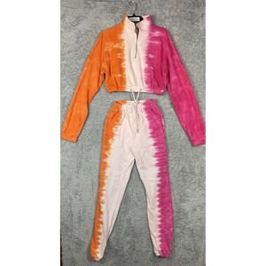 Cherry Mellow Women's  1/2 Zip Crop Top 2pc Jacket & Leggings Tie Die Set Sz M